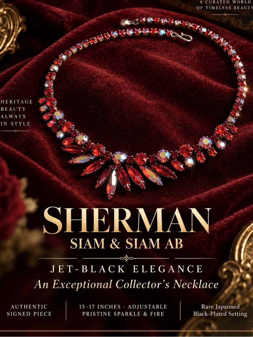 **Vintage Sherman Siam/Siam AB Jet-Black Plated Necklace**